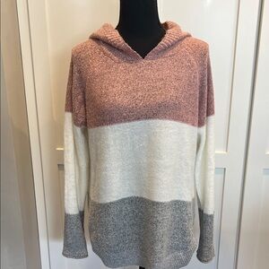 The Slope Colorblock Turtleneck Sweater - Pink, White, and Gray Size L